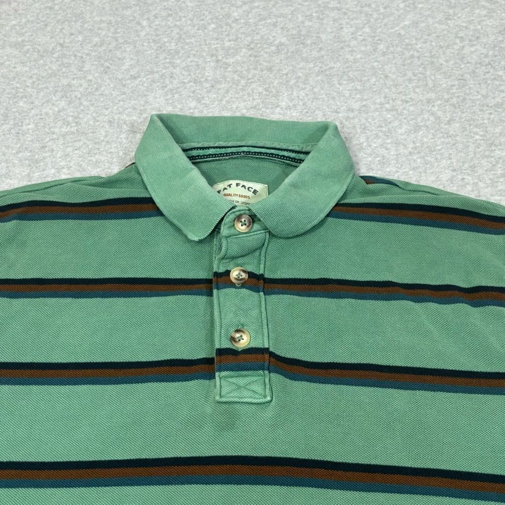 Fat Face Polo Shirt Mens Size Large Green Stripe Cotton Collared Casual Golf Top - Picture 3 of 7